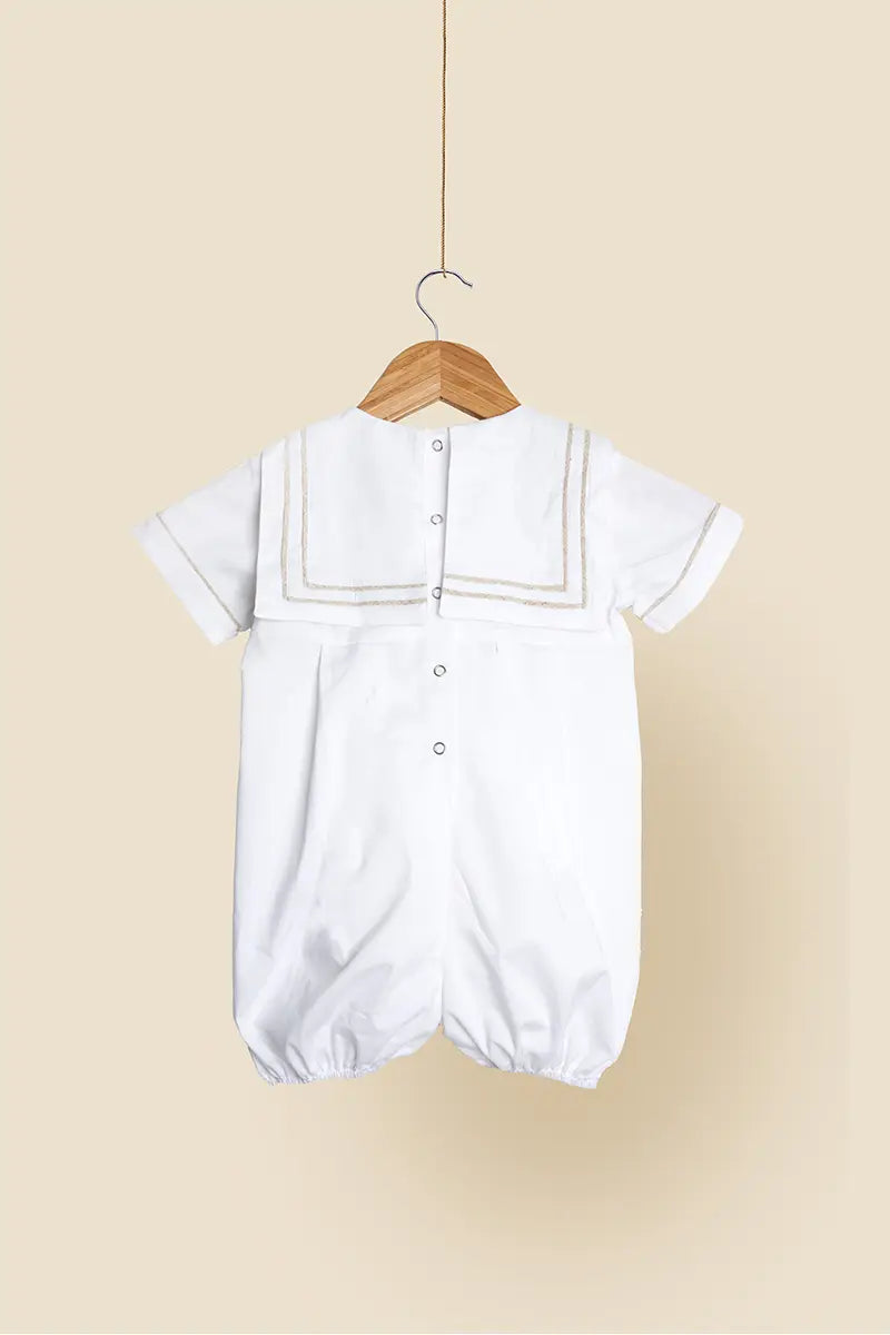 Liam White Sailor Romper – Nautical Comfort for Little Ones