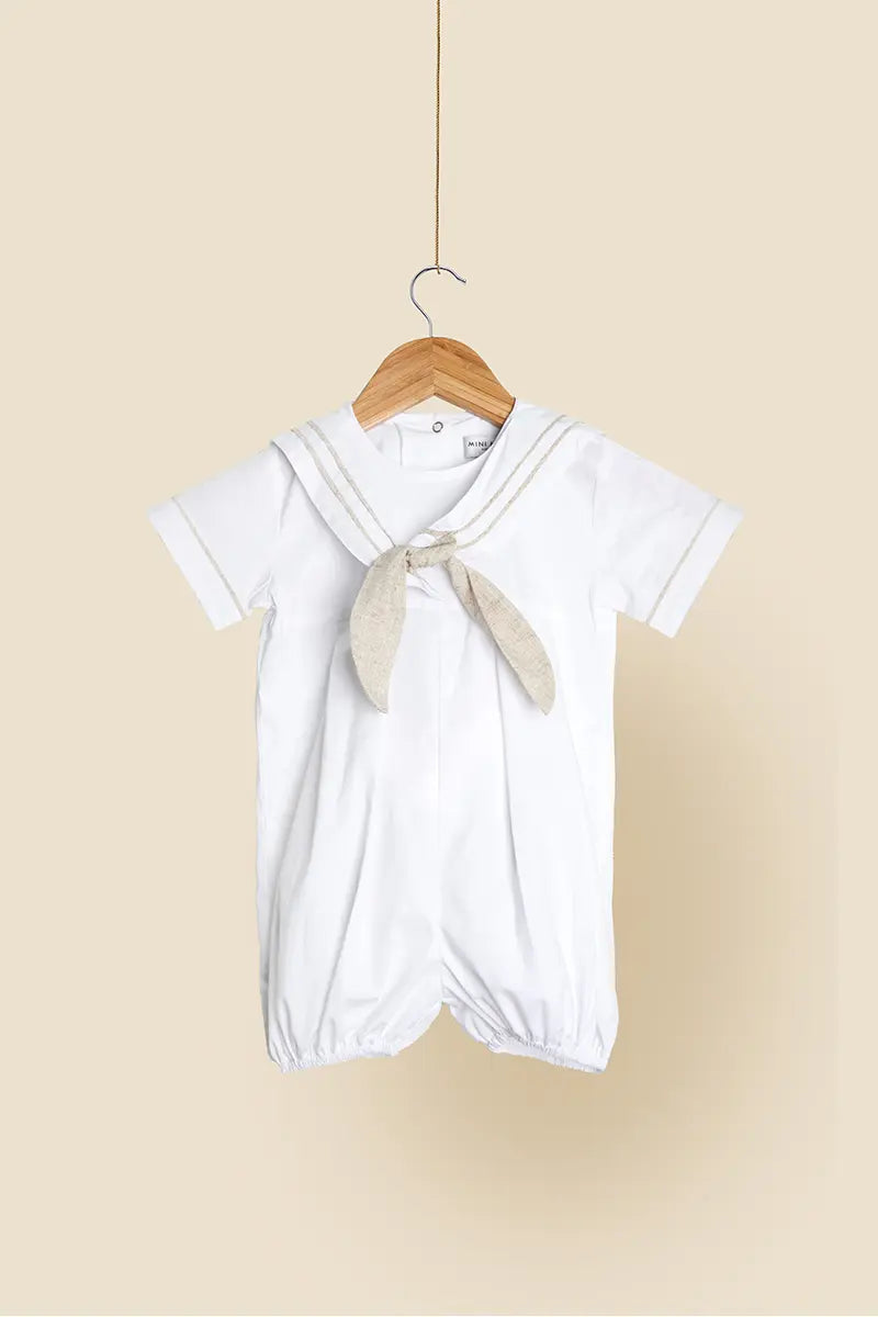Liam White Sailor Romper – Nautical Comfort for Little Ones