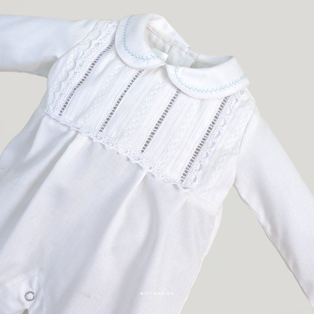 Benjamin White Baby Boy Long Sleeve Romper – Exquisite Heritage Ceremonial Romper