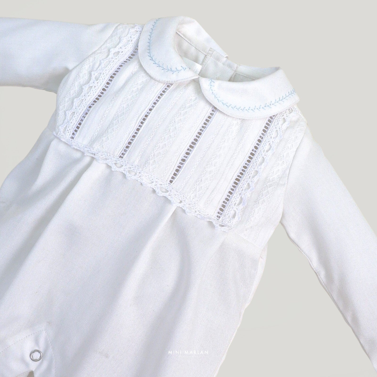 Benjamin White Baby Boy Long Sleeve Romper – Exquisite Heritage Ceremonial Romper