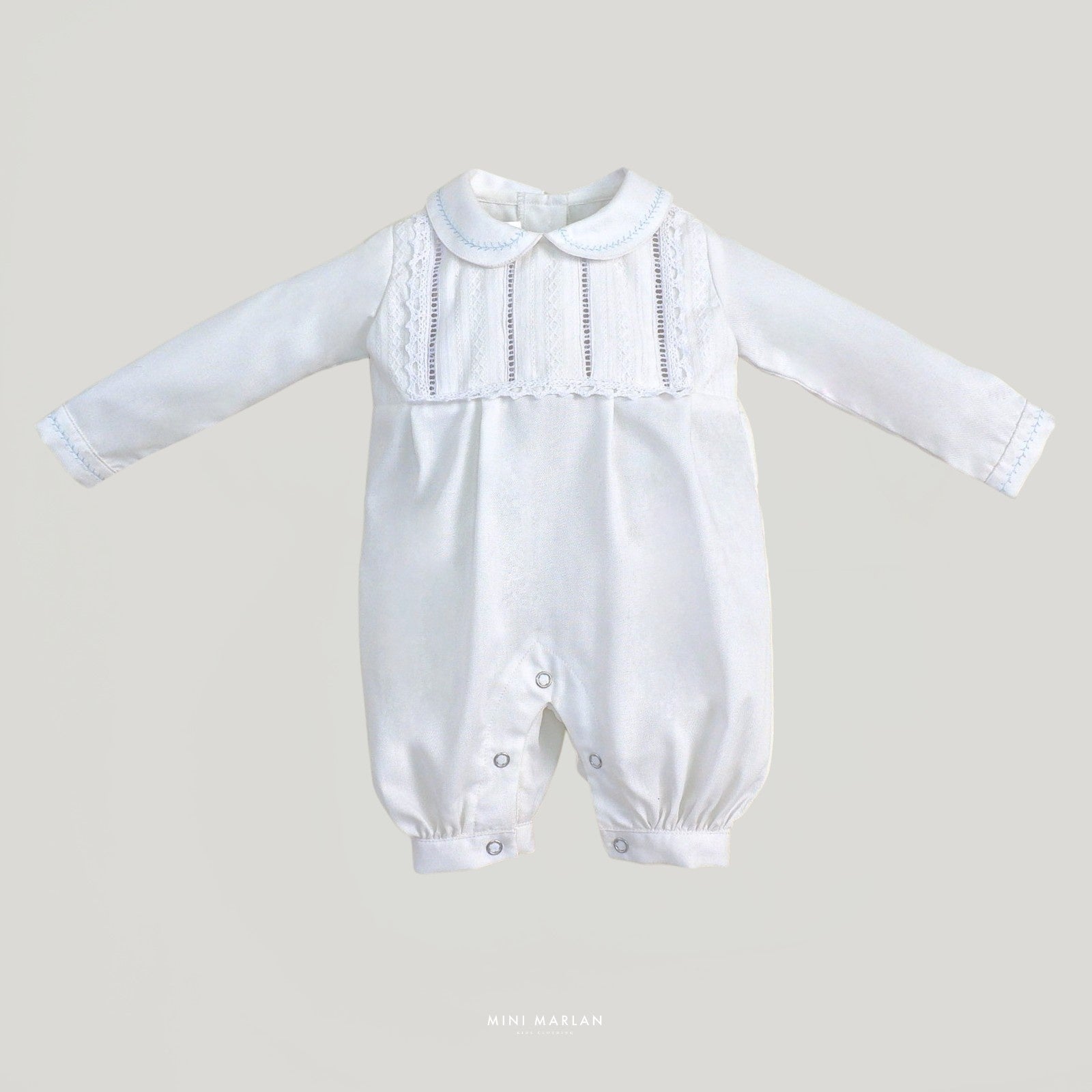 Benjamin White Baby Boy Long Sleeve Romper – Exquisite Heritage Ceremonial Romper