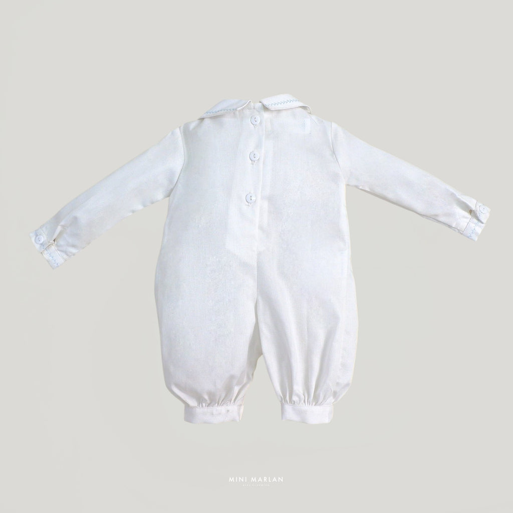 Benjamin White Baby Boy Long Sleeve Romper – Exquisite Heritage Ceremonial Romper