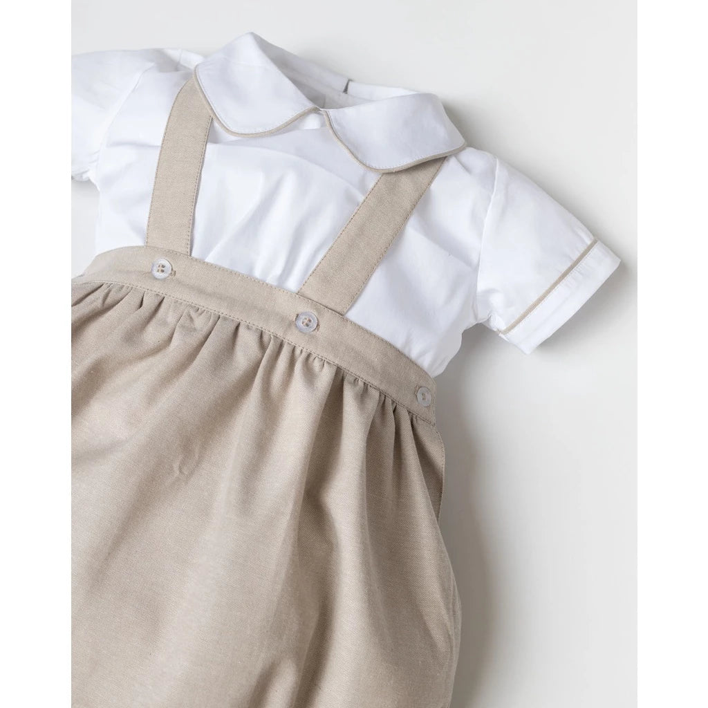 Elio Brown Set – Classic Cotton Shirt and Overall Short