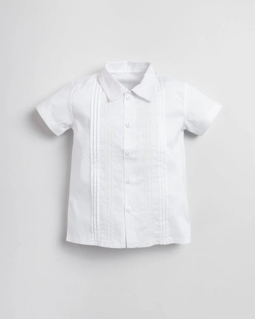 Victor White Shirt – Elegant Stretch Poplin Shirt with Lace & Pleat Detail
