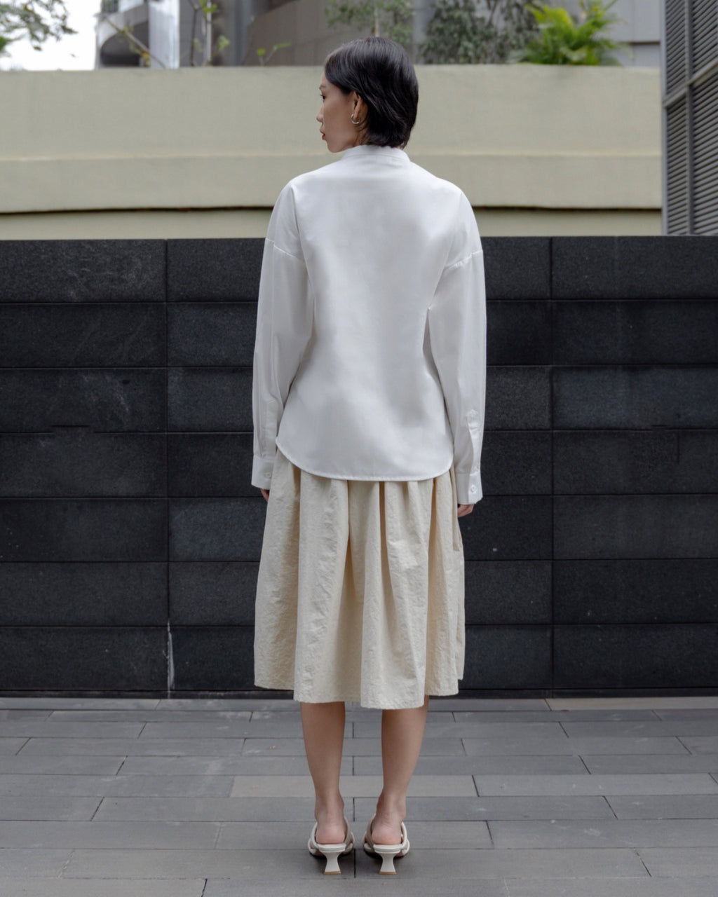 Adam Shirt - White Stand Collar Cotton Blouse