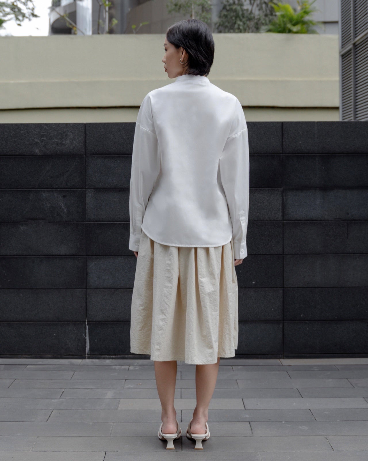 Adam Shirt - White Stand Collar Cotton Blouse