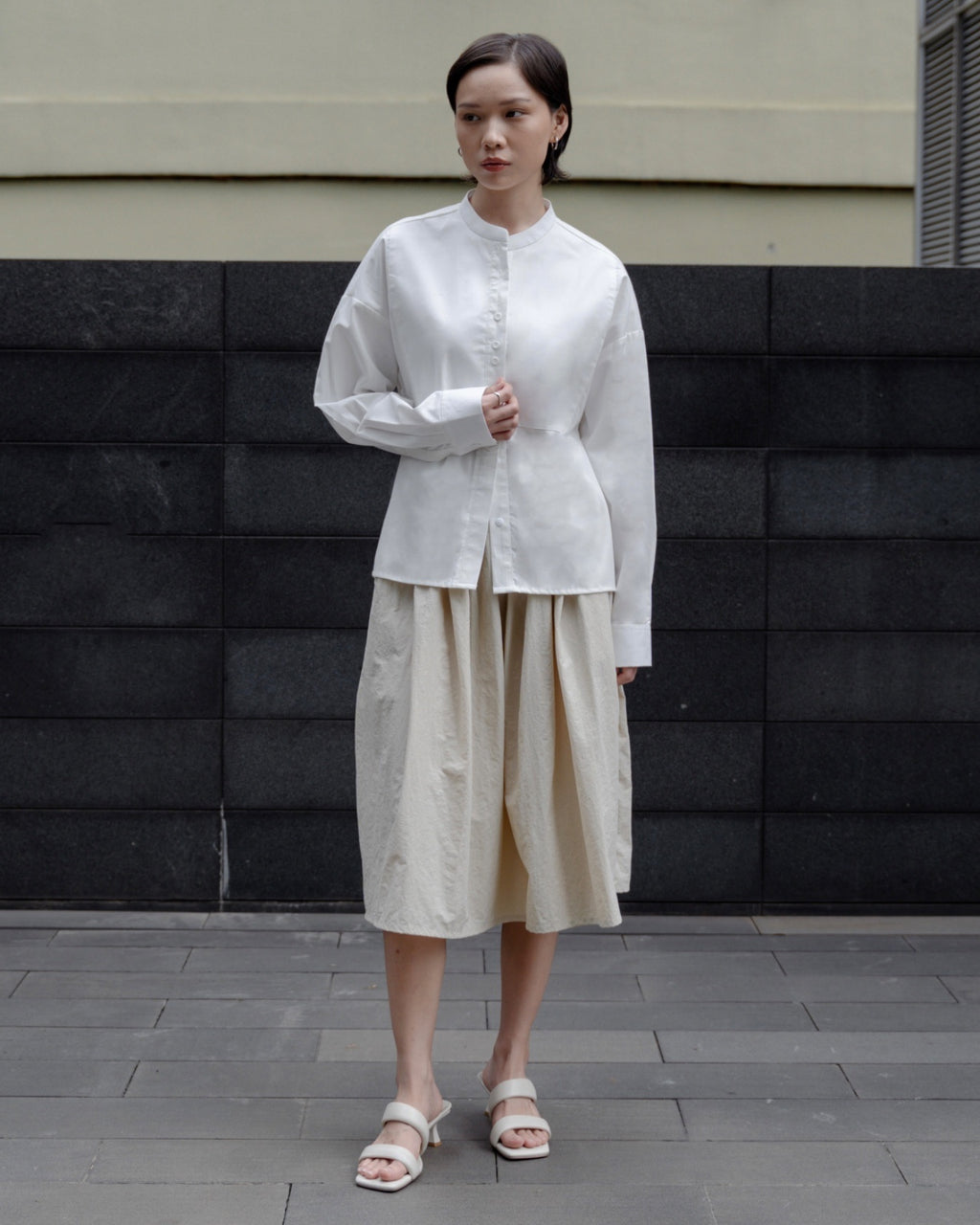 Adam Shirt - White Stand Collar Cotton Blouse