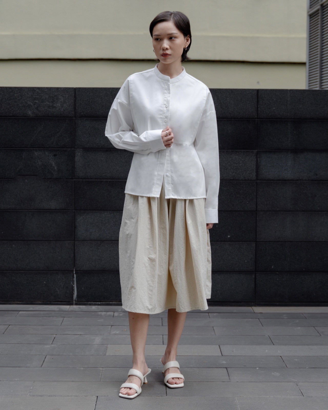 Adam Shirt - White Stand Collar Cotton Blouse
