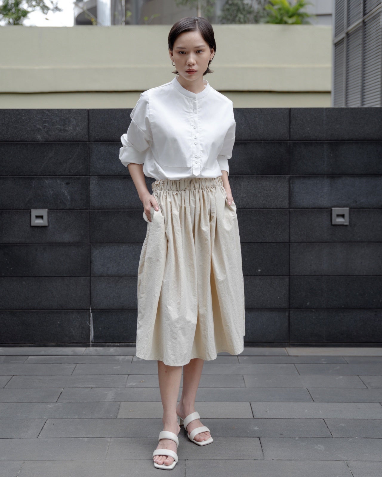 Adam Shirt - White Stand Collar Cotton Blouse