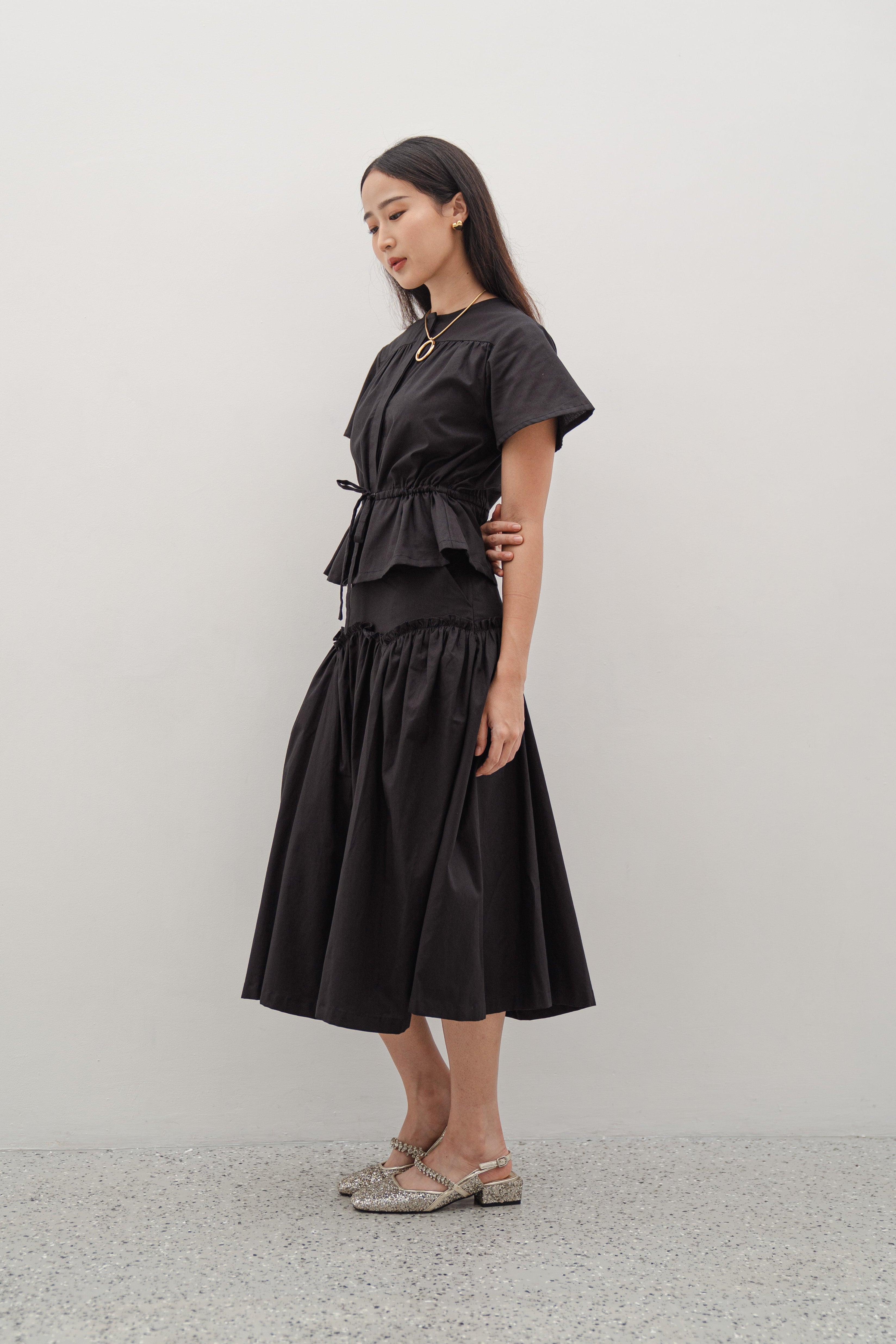 Luola Black Set – Cotton Lyosell Top and Midi Skirt Set