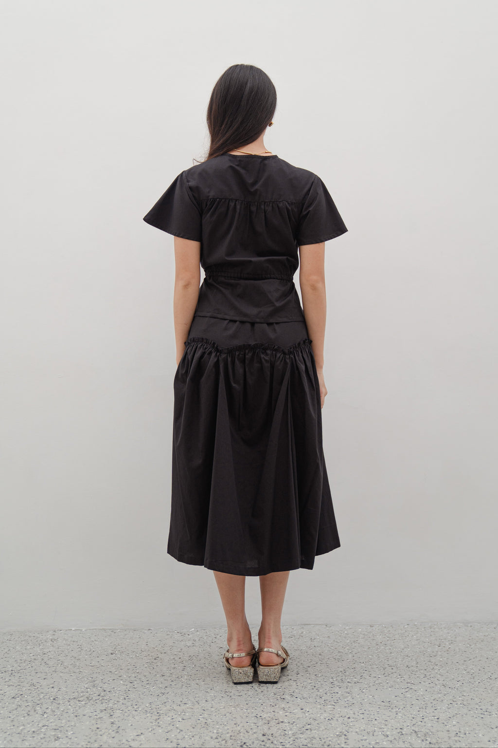 Luola Black Set – Cotton Lyosell Top and Midi Skirt Set