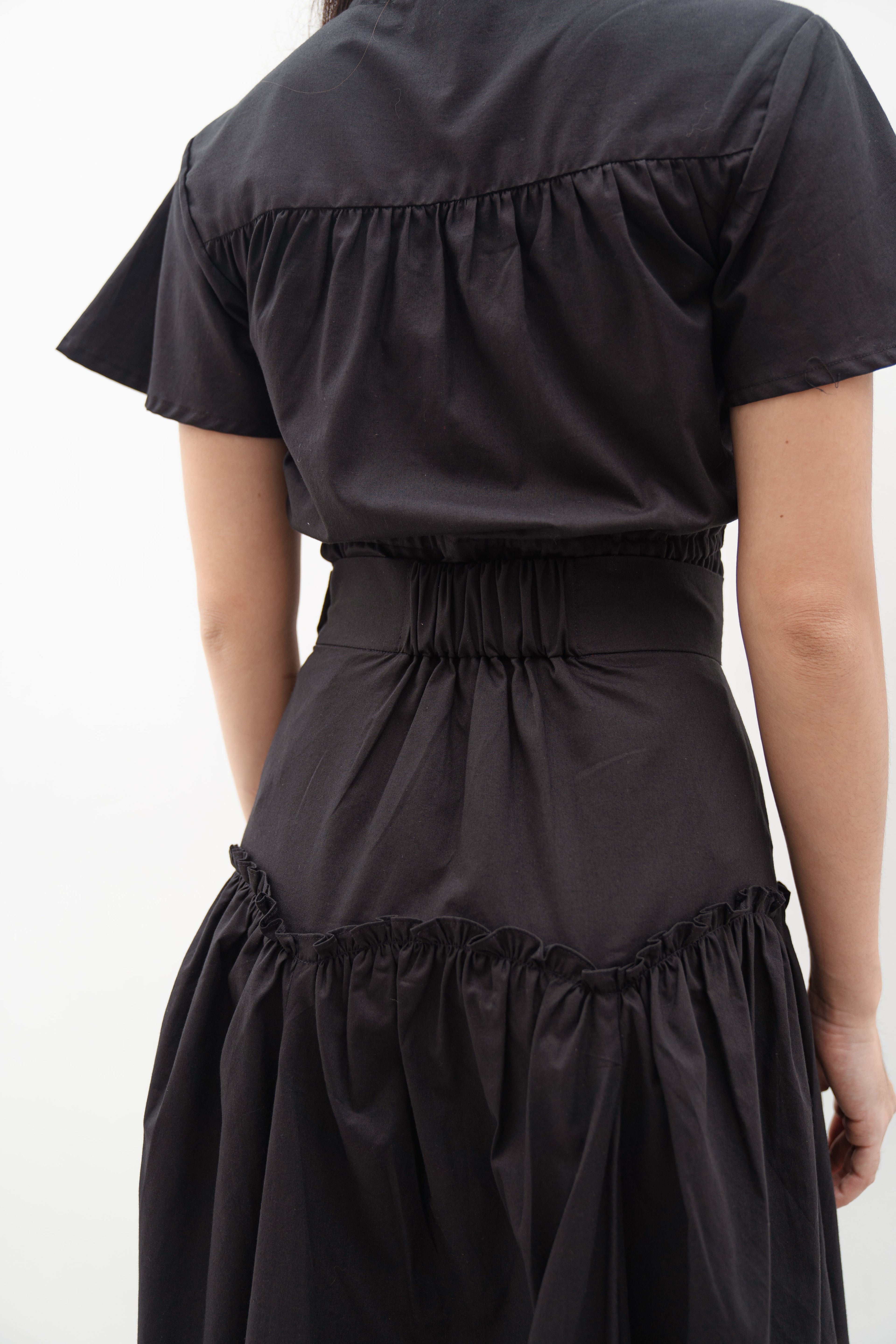 Luola Black Set – Cotton Lyosell Top and Midi Skirt Set