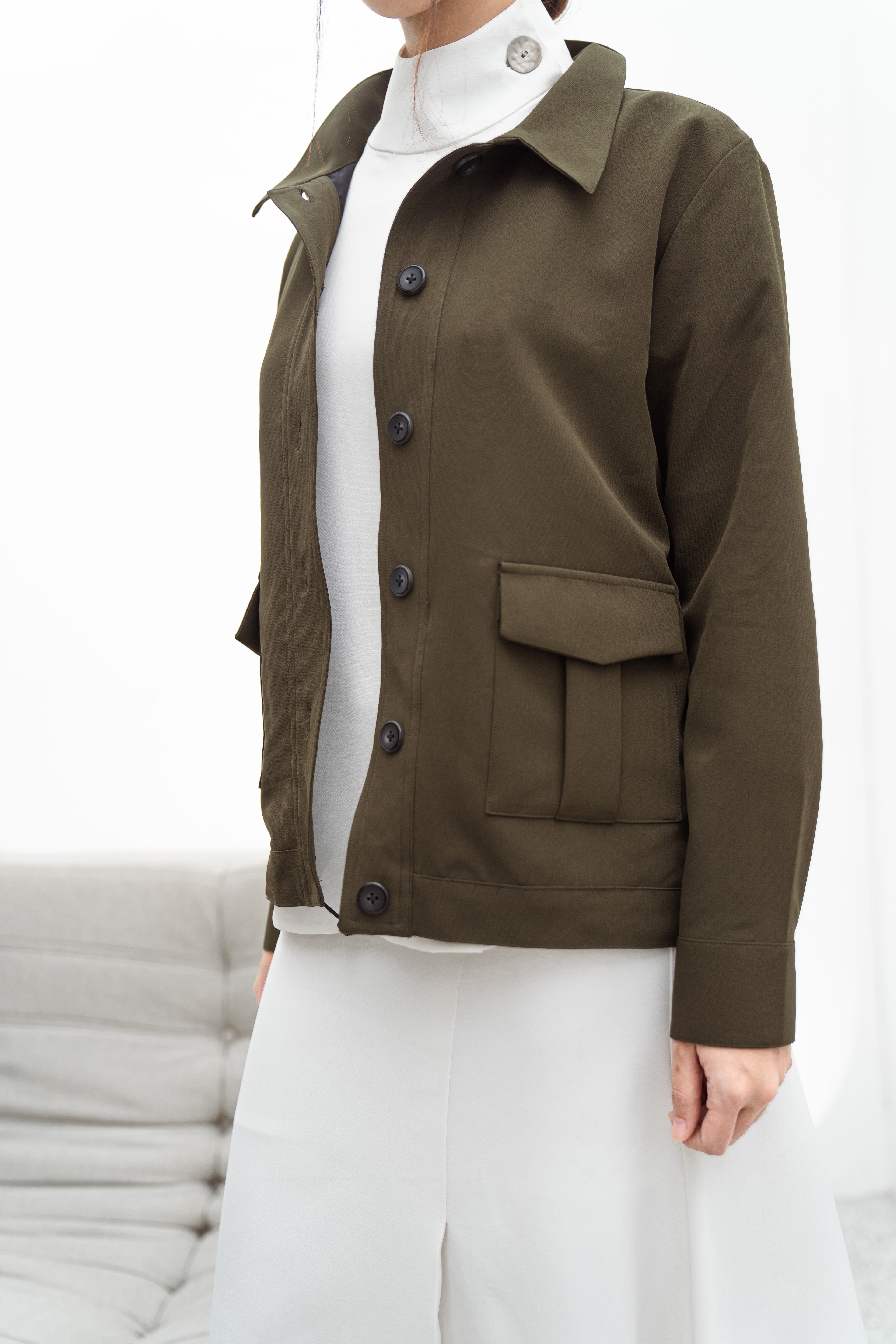 Scott Army Jacket – Oversized Semi-Wool Outerwear in Green Army