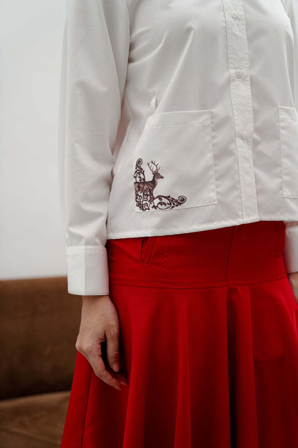 Davis Shirt – Ivory Cotton Mix Festive Shirt with Deer Print Details