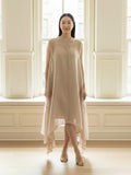 Hana Woman Tunic Dress – Layered Asymmetrical Nude Dress