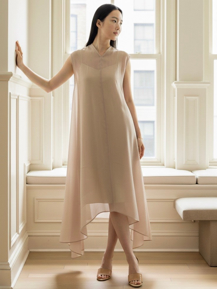 Hana Woman Tunic Dress – Layered Asymmetrical Nude Dress