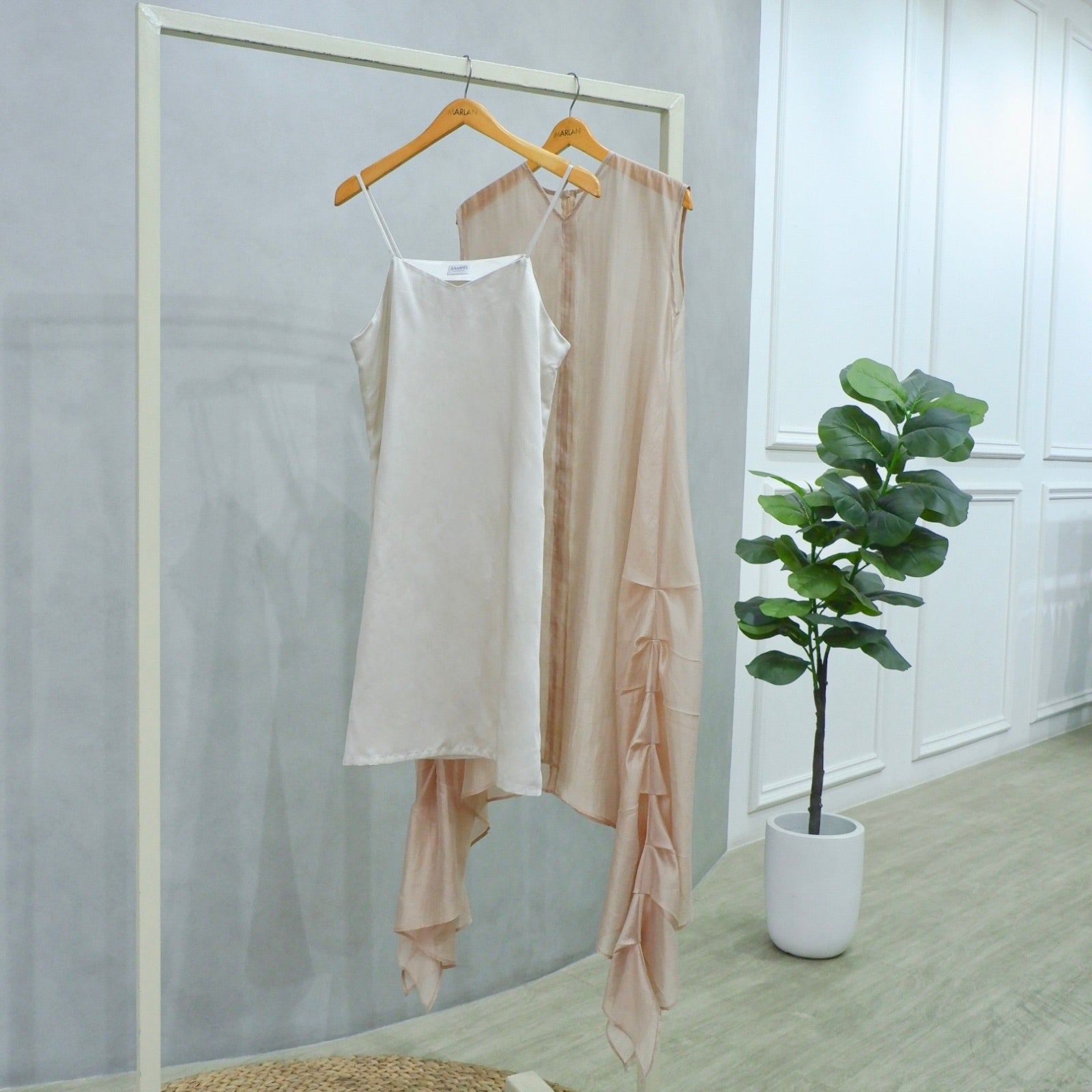 Hana Woman Tunic Dress – Layered Asymmetrical Nude Dress