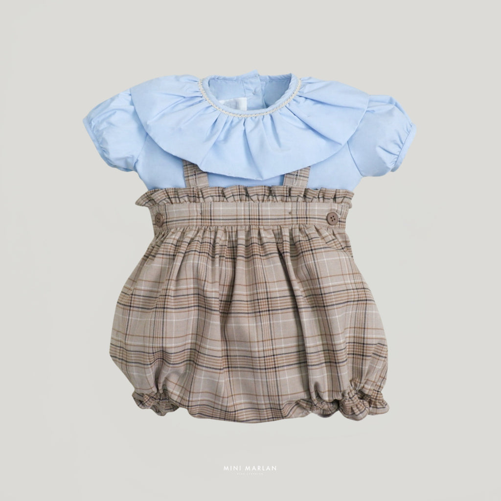 Edgar Girl Set – Ruffle Blouse and Tartan Bloomers Overall