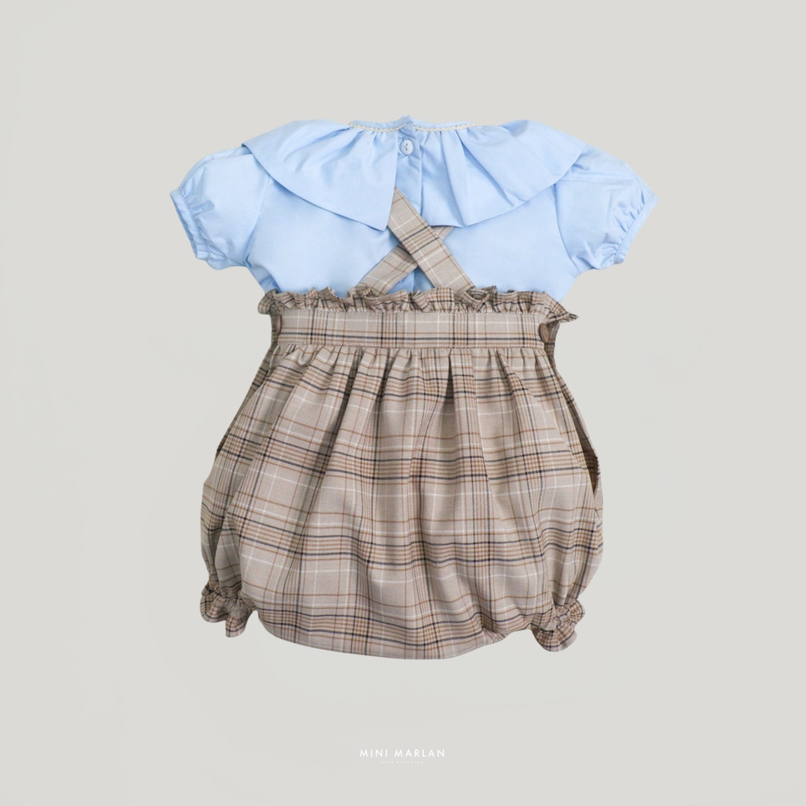 Edgar Girl Set – Ruffle Blouse and Tartan Bloomers Overall
