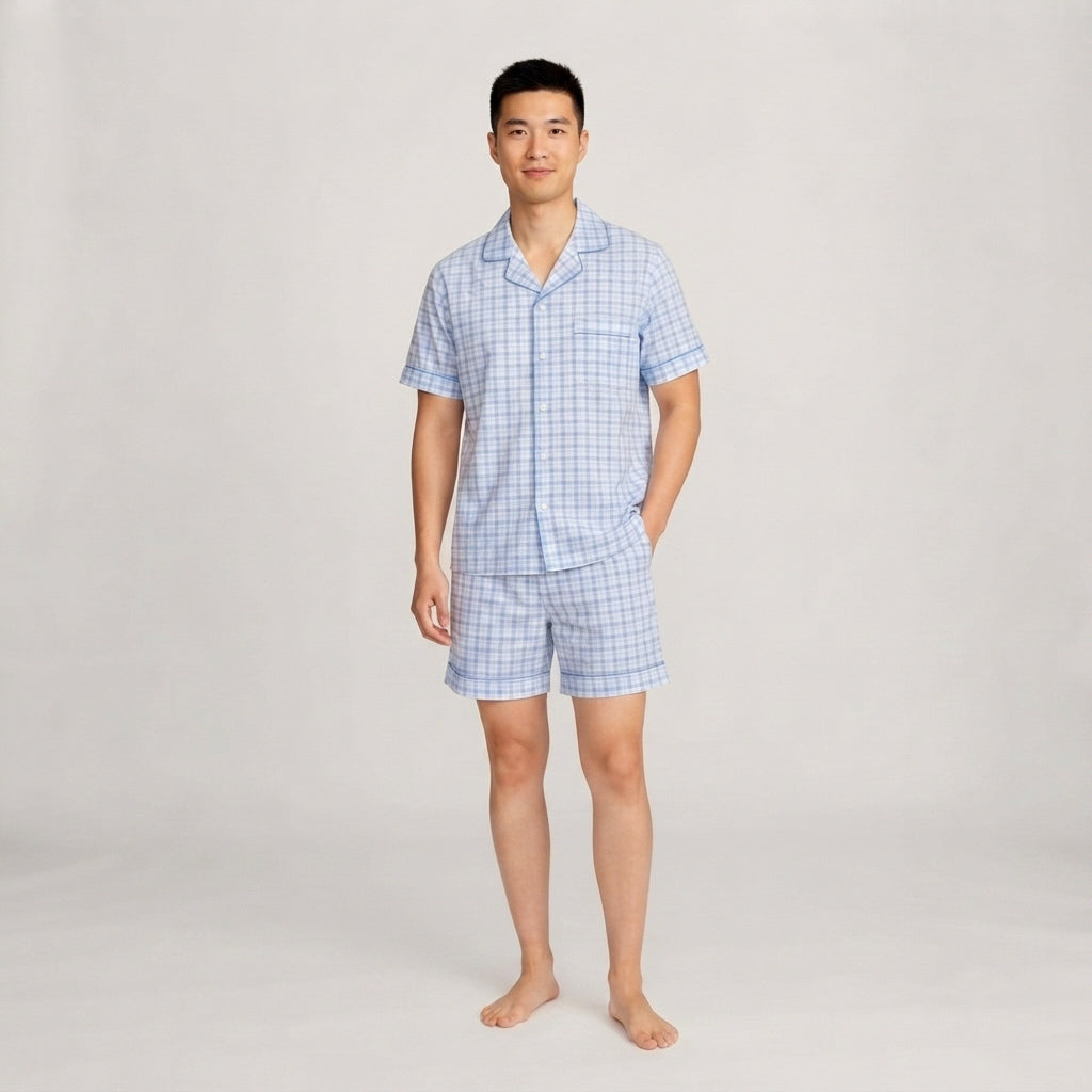 Lightweight Cotton Gingham Men's Pajamas (Matching Set)