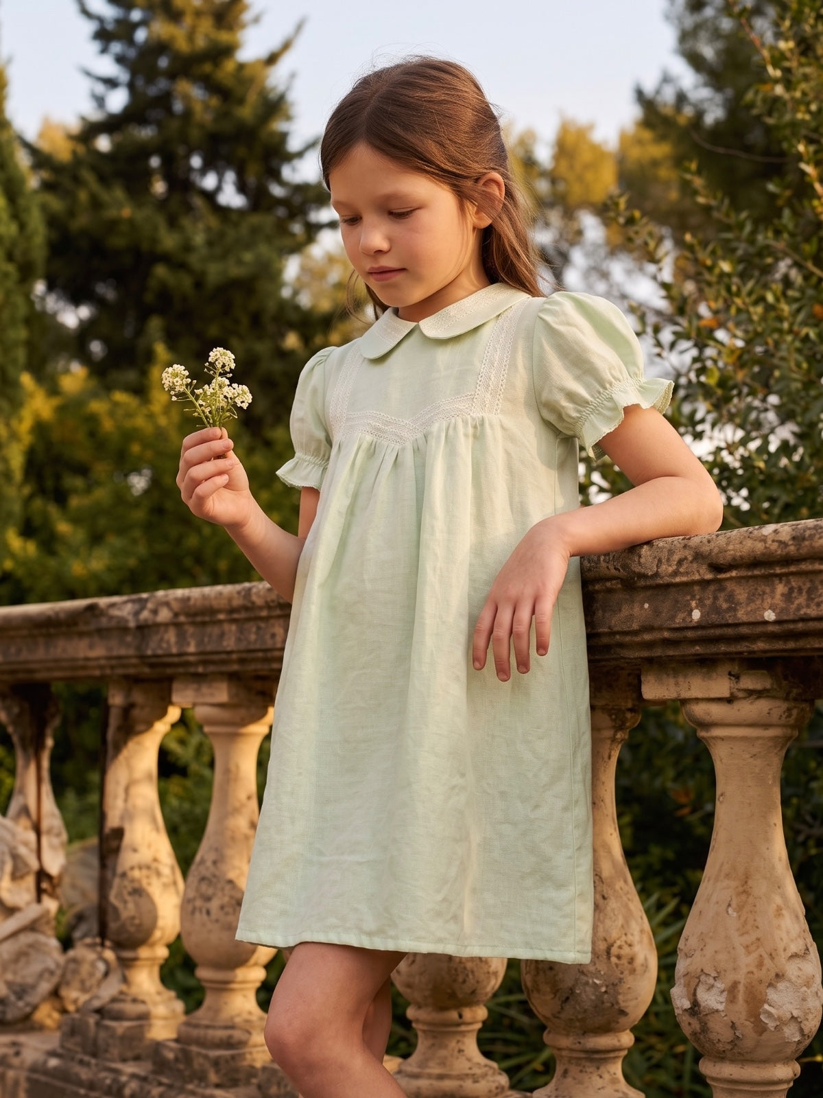 Pepa Green Dress – Classic Heritage Puff-Sleeve Poplin Dress