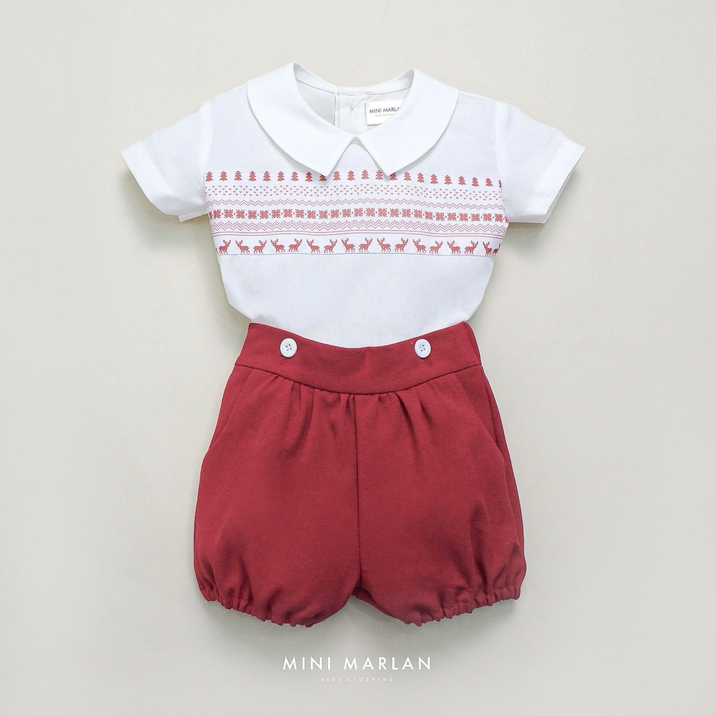 Carol Boy Set – Festive Red and White Two-Piece Cotton Set
