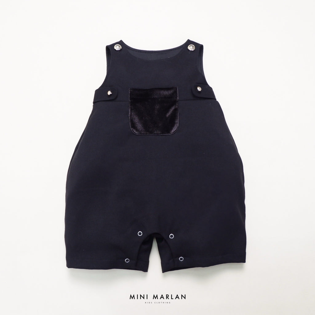 Ivy Black Boy Dungarees – Traditional Velvet-Feel Romper