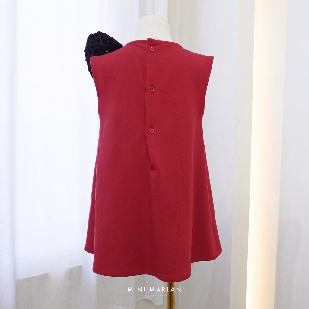 Carol Glitter Bow Dress – Festive Red Sleeveless Dress with Sequin Detail