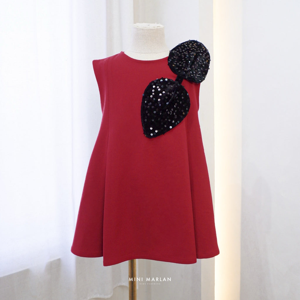 Carol Glitter Bow Dress – Festive Red Sleeveless Dress with Sequin Detail