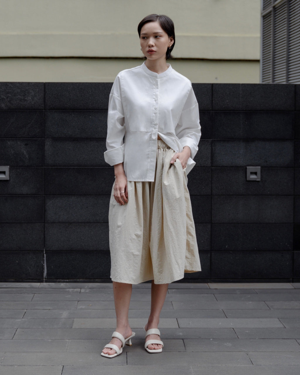 Adam Shirt - White Stand Collar Cotton Blouse