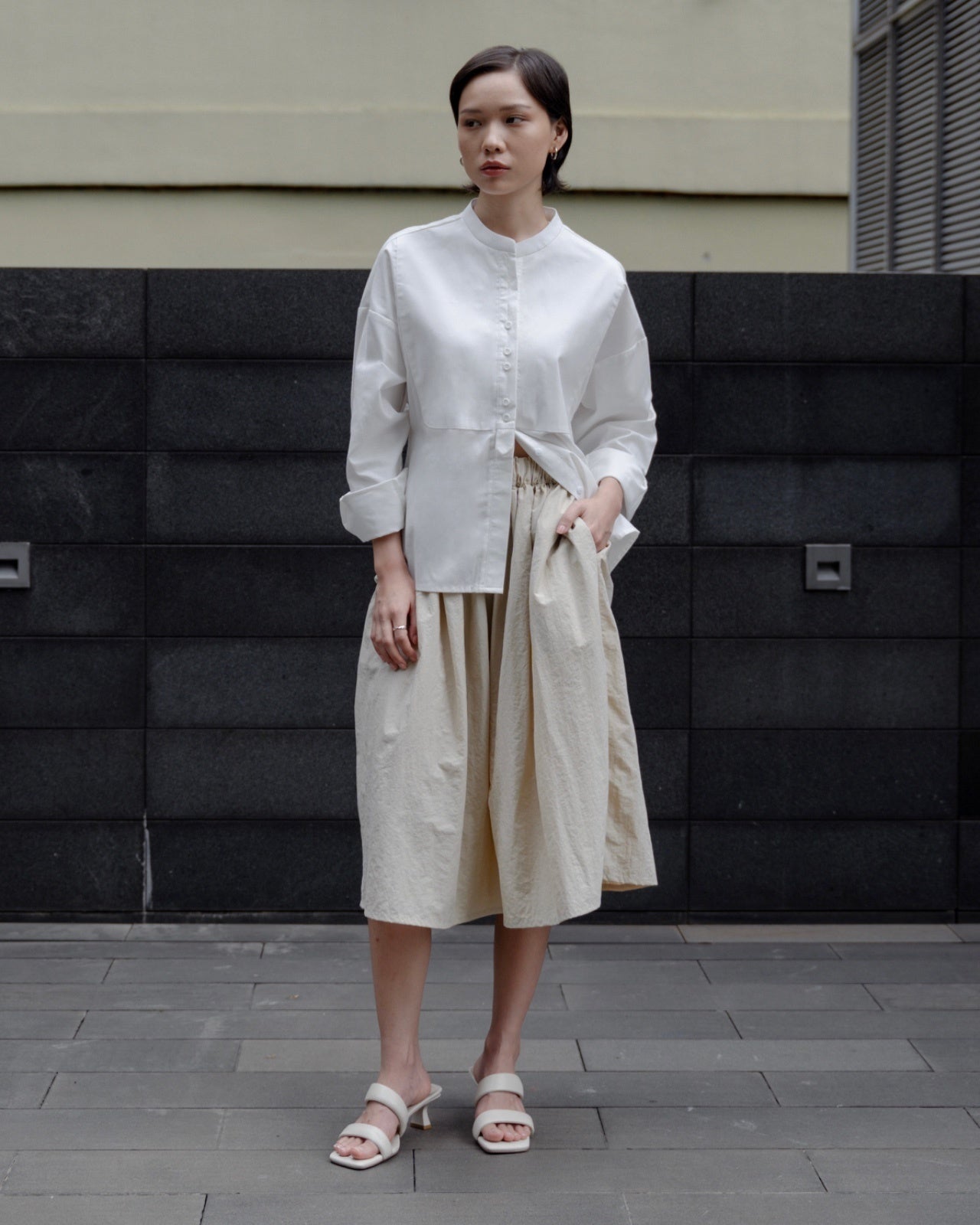 Adam Shirt - White Stand Collar Cotton Blouse