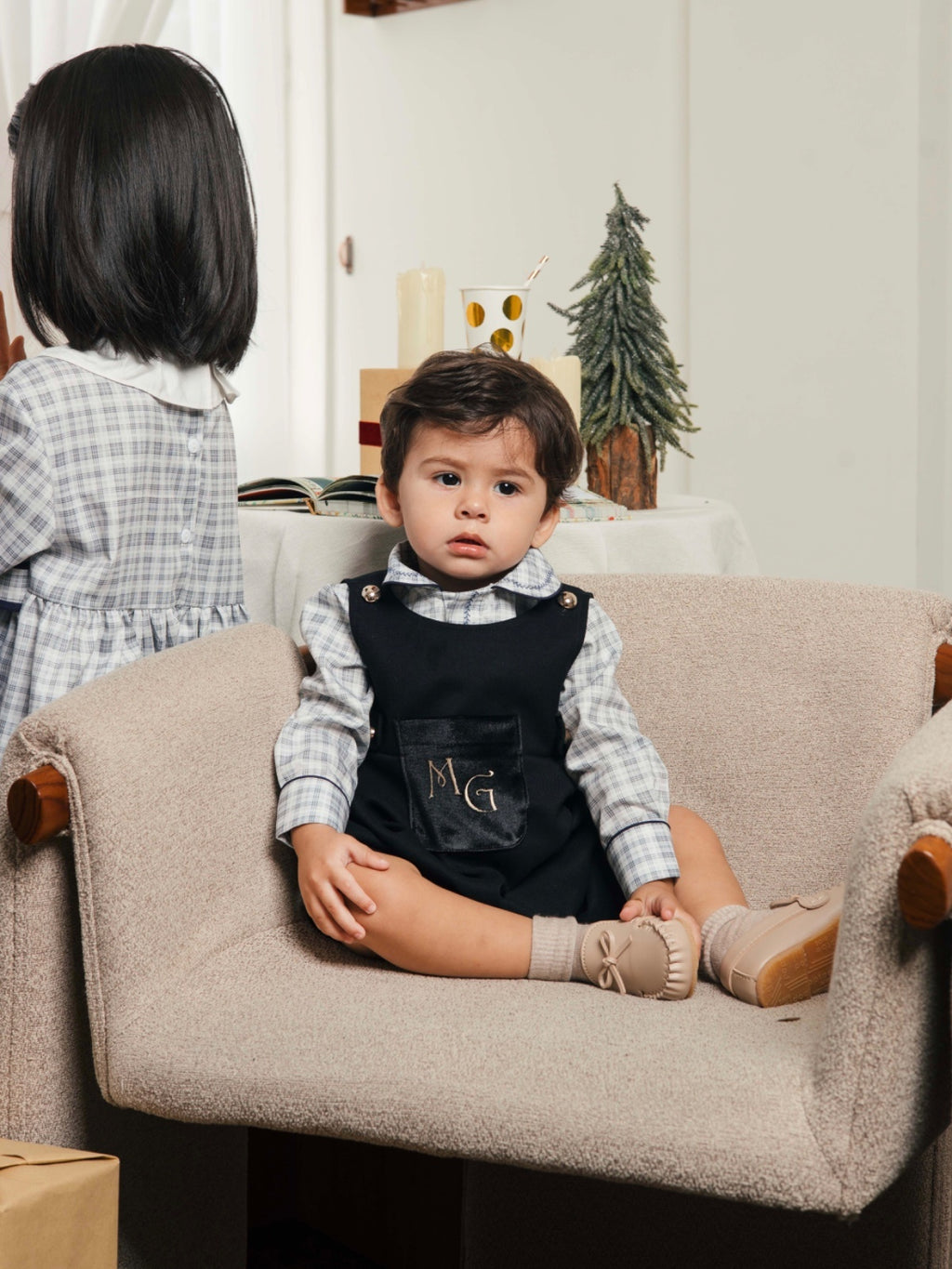 Ivy Black Boy Dungarees – Traditional Velvet-Feel Romper