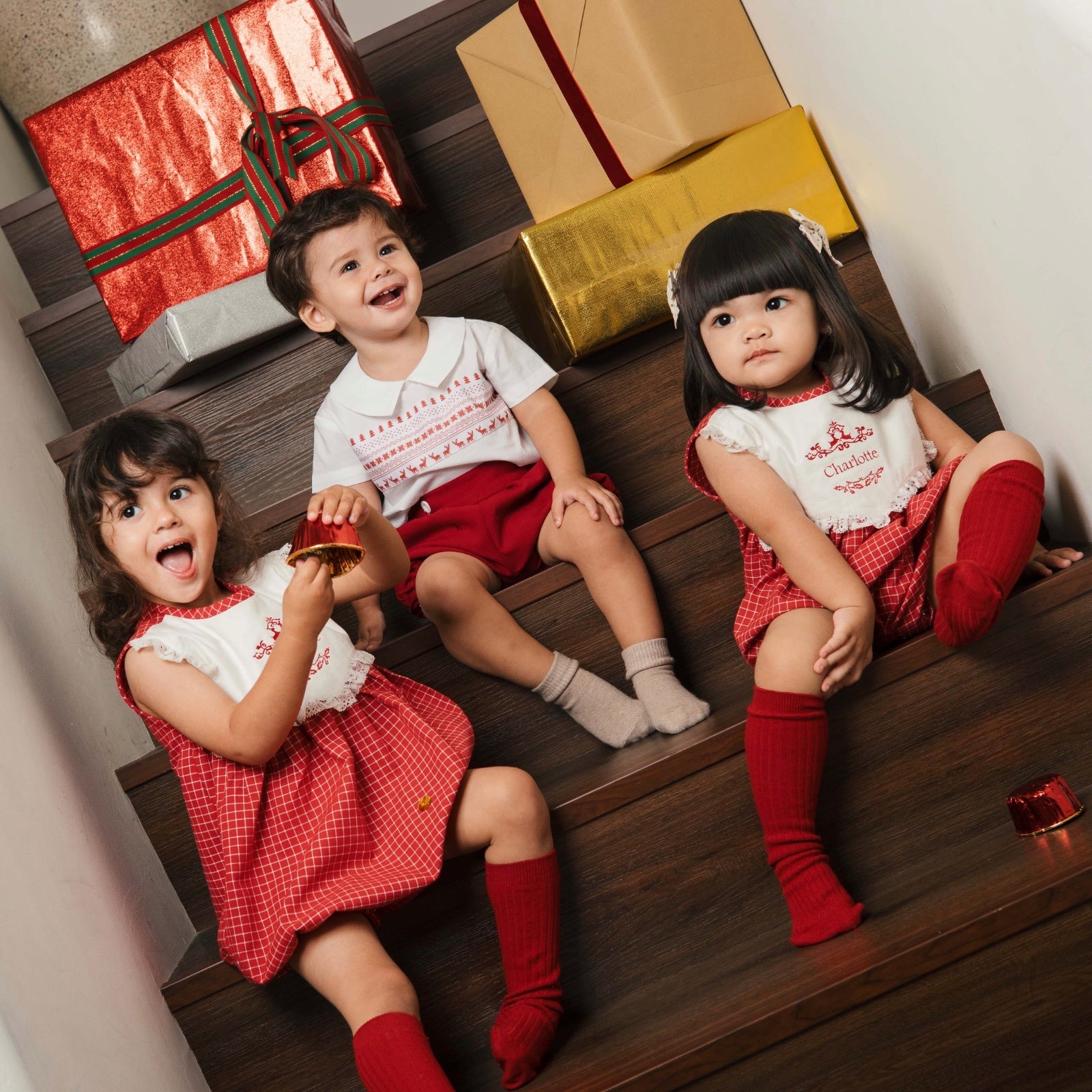Carol Red Girl Romper – Personalized Cotton Blend Festive Romper