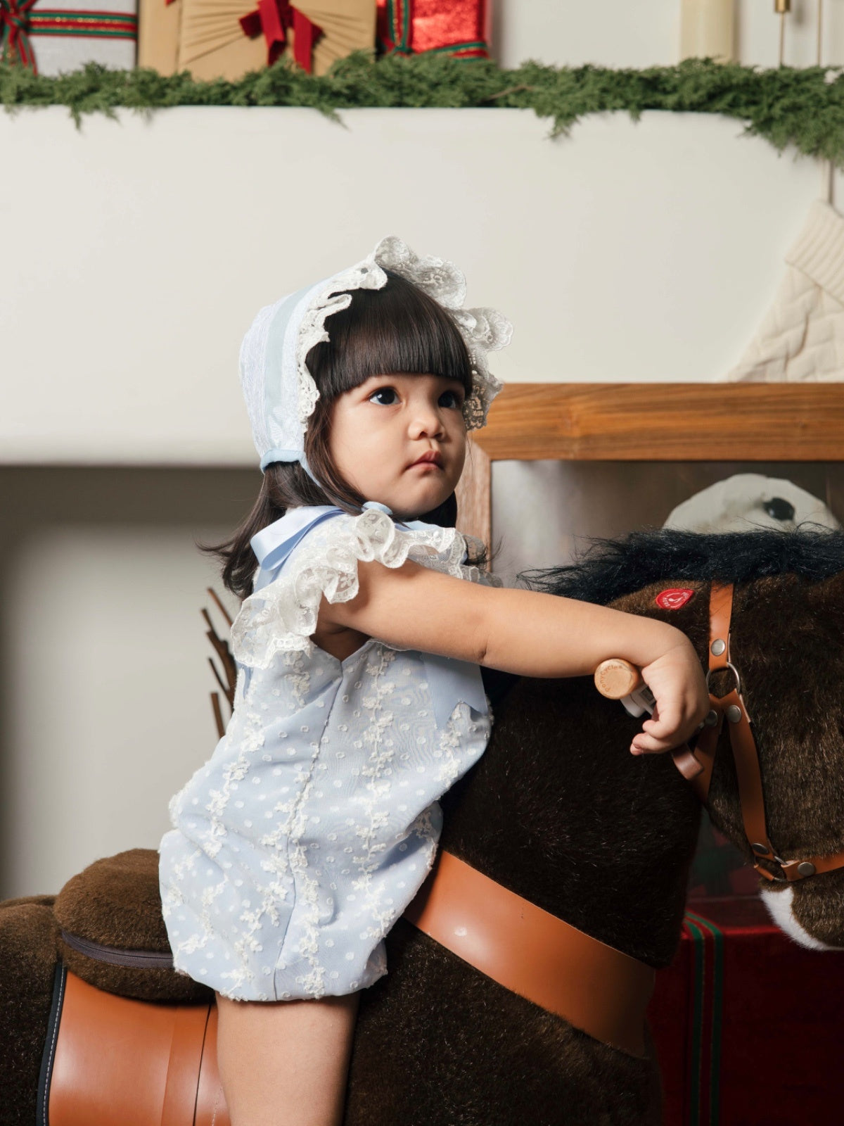 Celyn Blue Girl Romper – Lace Embroidered Baby Romper