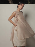 Luna Woman Midi Dress – Nude Layered Lyocell Blend Dress with Linen Inner