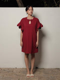 Tulips Woman Mini Dress – Maroon Red Cotton Blend Mini Dress