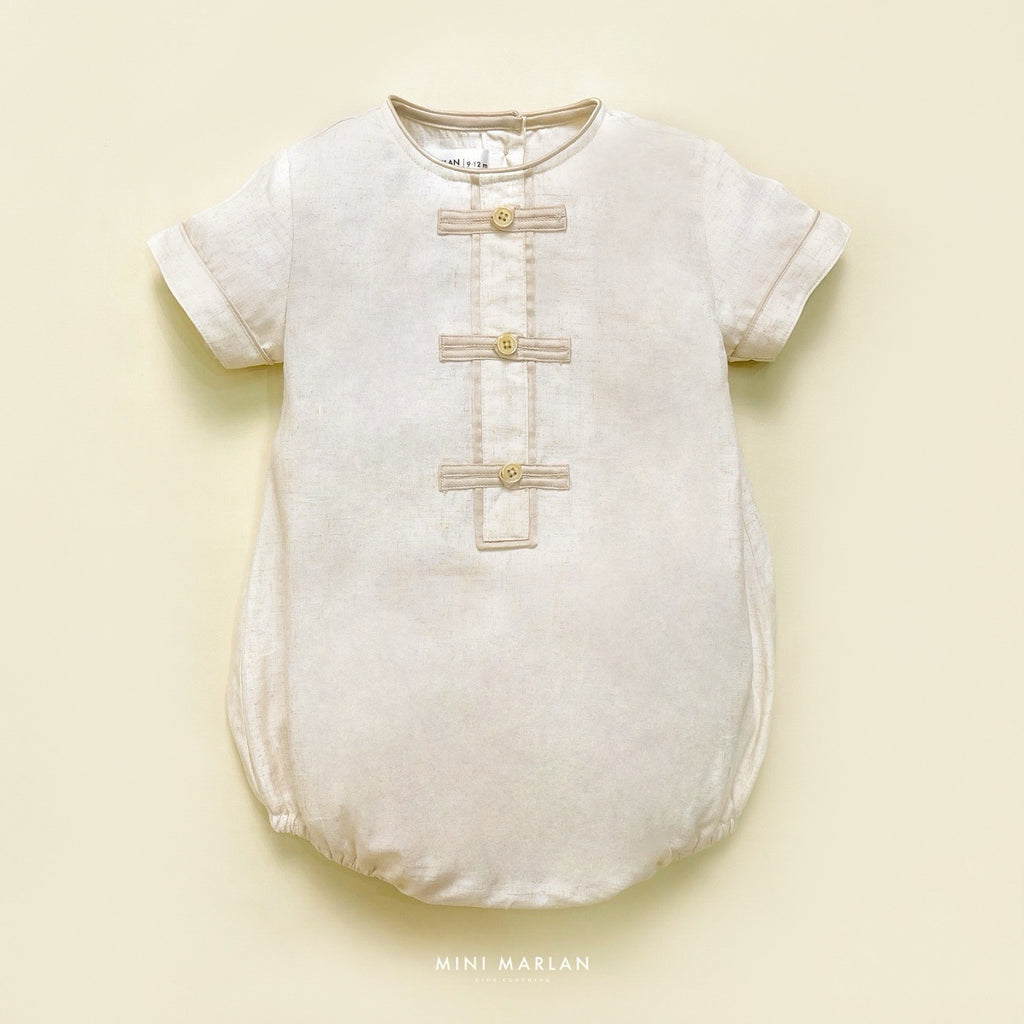 Luna Qipao Boy Romper – Nude Linen Cotton Baby Romper