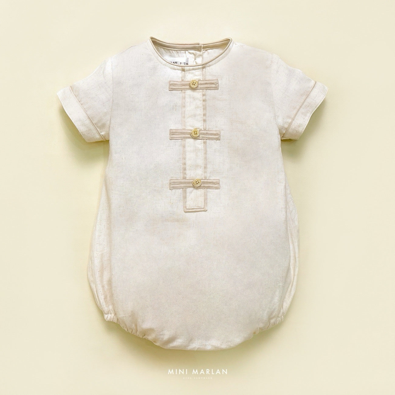 Luna Qipao Boy Romper – Nude Linen Cotton Baby Romper