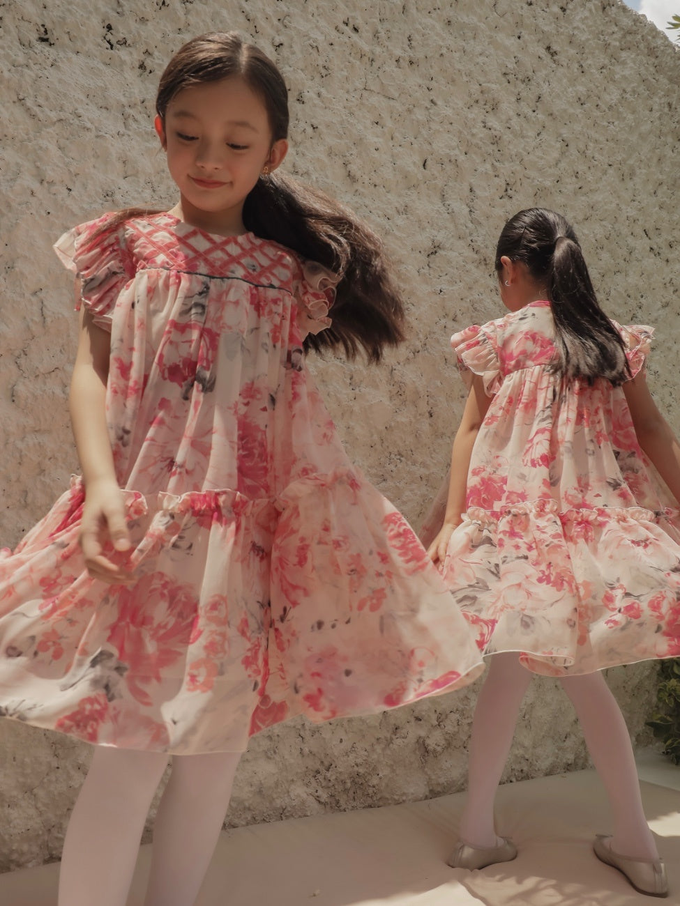 Carnation Girl Dress – Pink Floral Sheer Dress for Girls