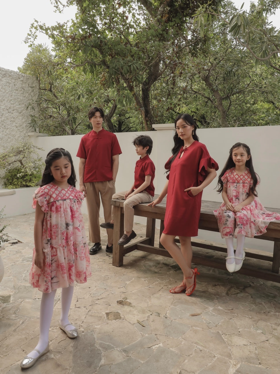 Tulips Boy Cheongsam Top – Maroon Red Cotton Blend Mandarin Collar Top