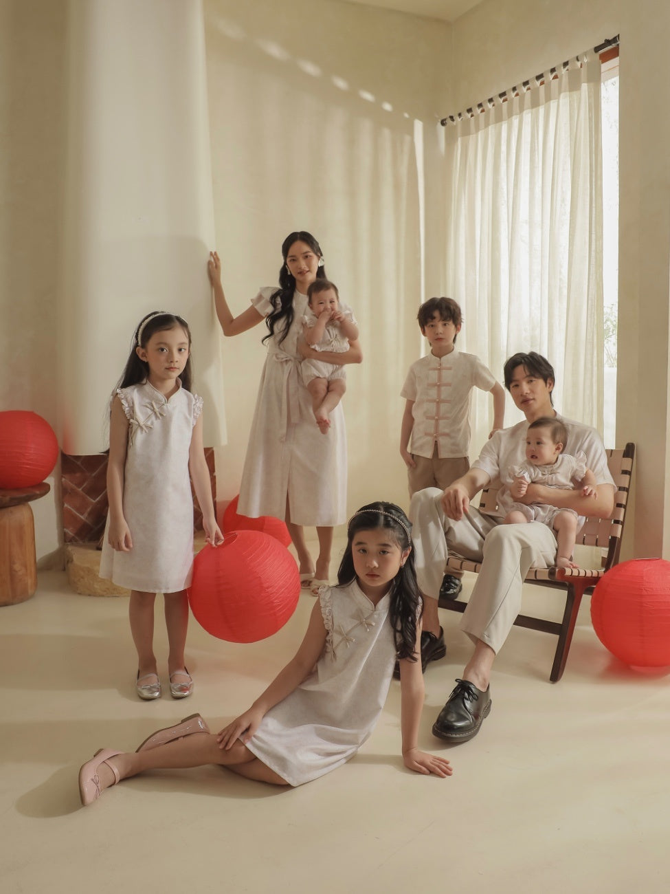 Verena Boy Cheongsam Top – Off White Cotton Print with Peach Bird Motif
