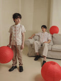 Verena Boy Cheongsam Top – Off White Cotton Print with Peach Bird Motif