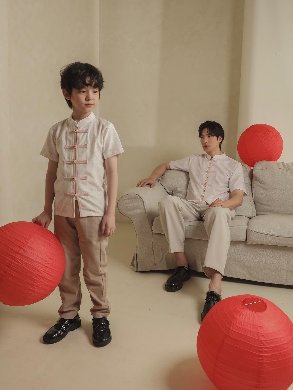 Verena Boy Cheongsam Top – Off White Cotton Print with Peach Bird Motif