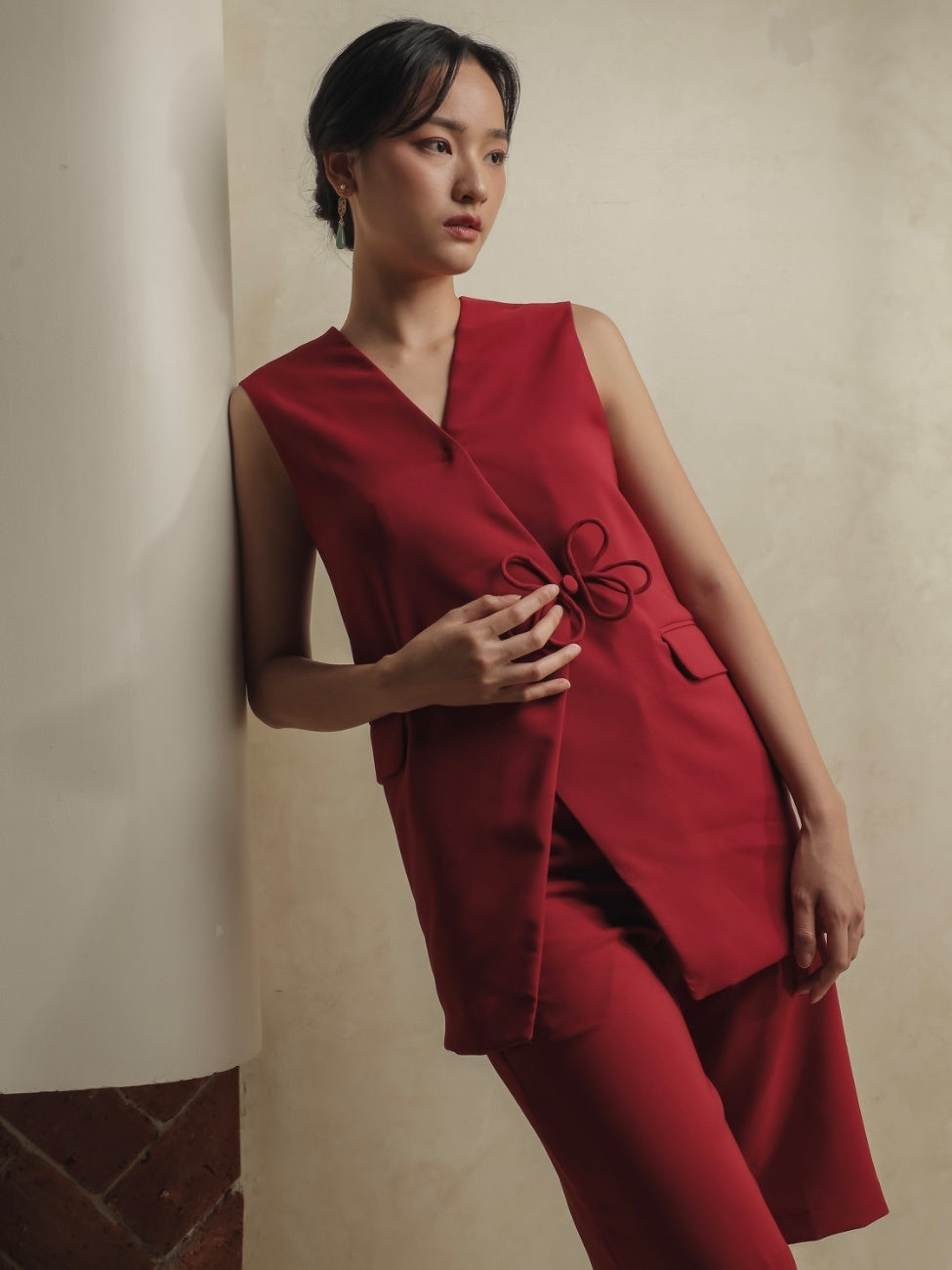 Tulips Woman Vest – Maroon Red Cotton Blend Vest Top
