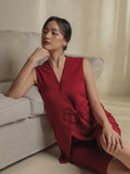 Tulips Woman Vest – Maroon Red Cotton Blend Vest Top