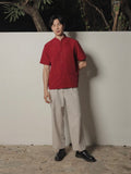 Tulips Man Cheongsam Top – Maroon Red Semiwool Mandarin Collar Shirt