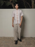 Verena Man Cheongsam Top – Off White Cotton Print with Peach Bird Motif