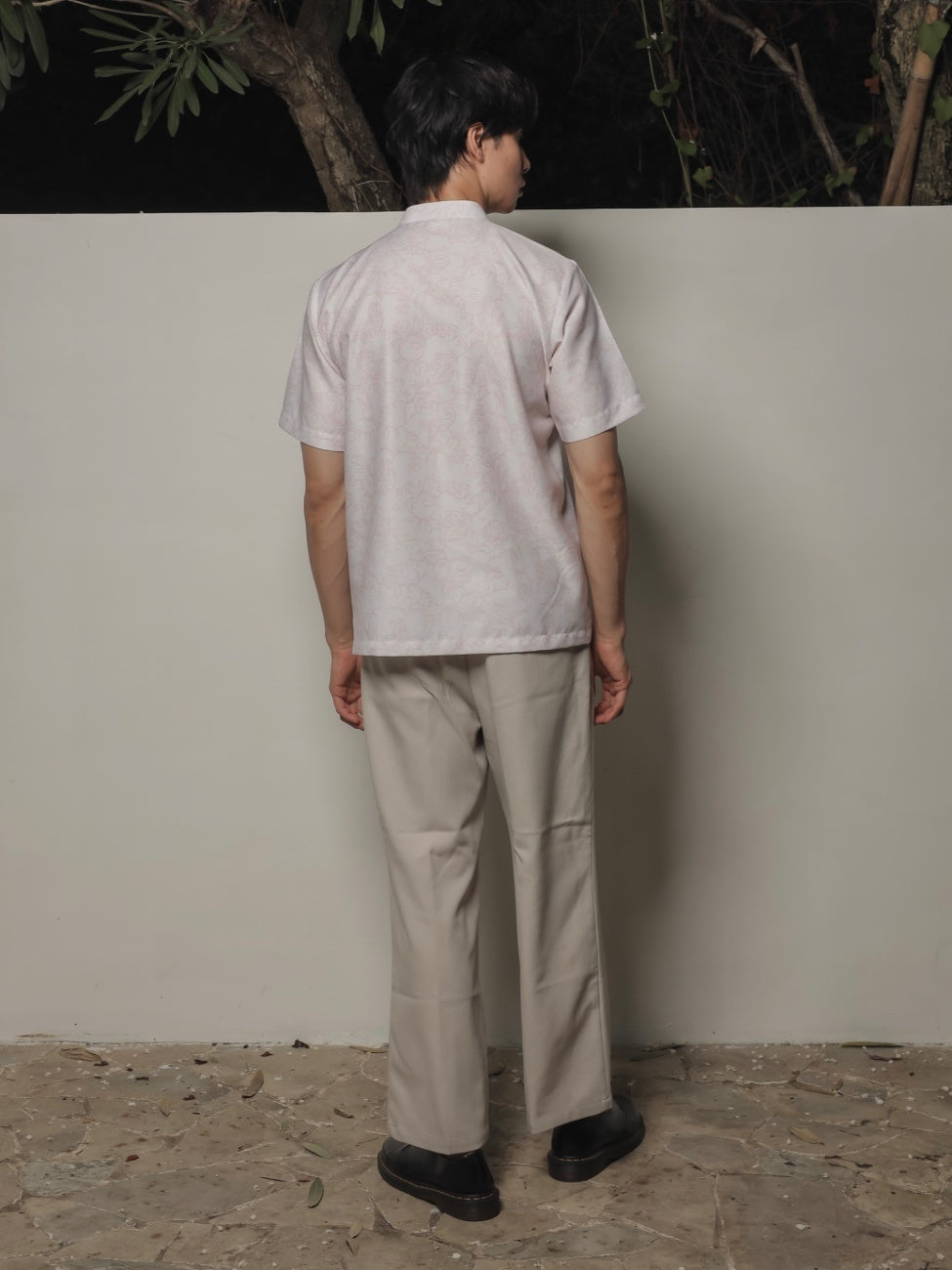 Verena Man Cheongsam Top – Off White Cotton Print with Peach Bird Motif