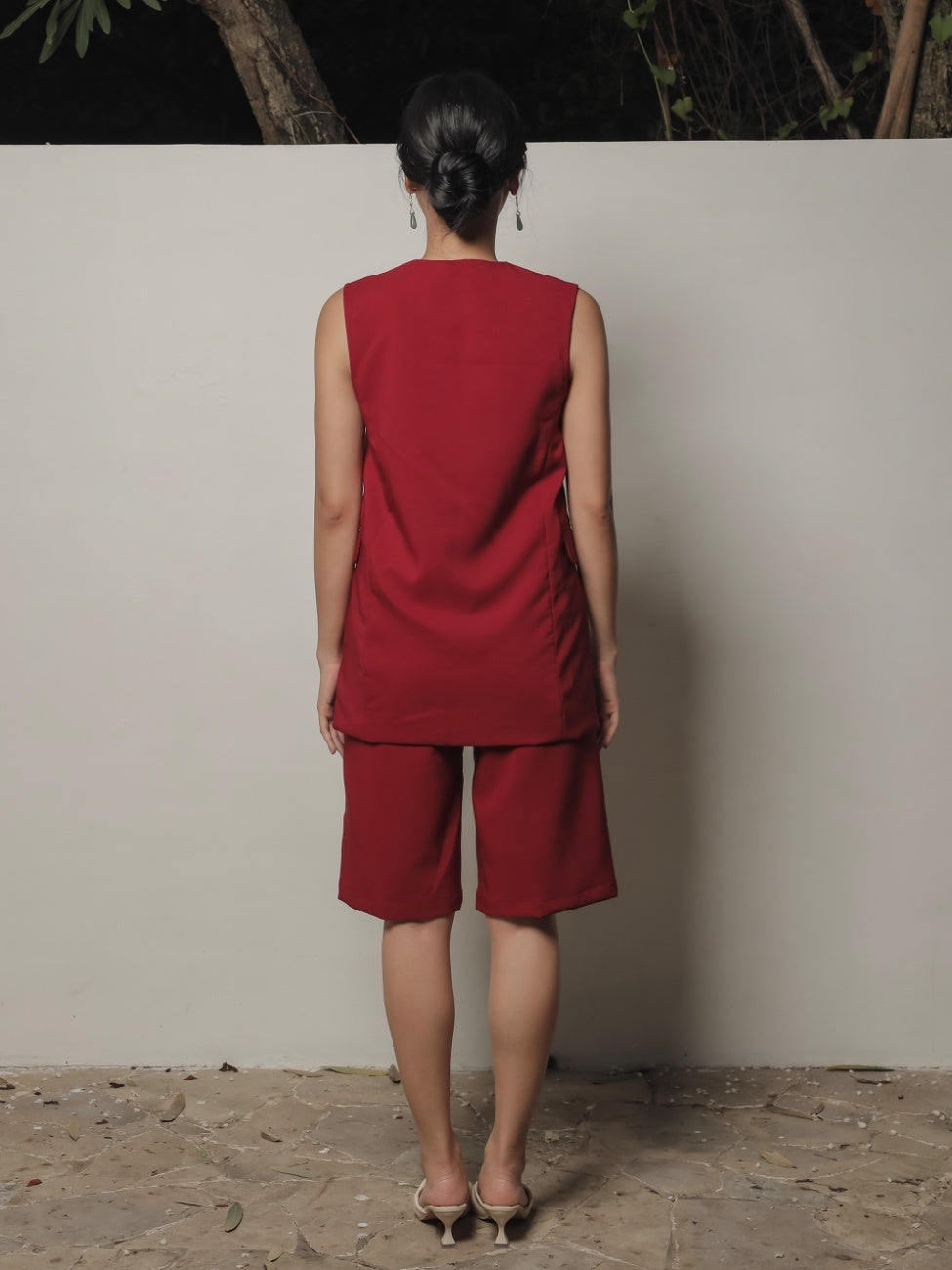 Tulips Woman Vest – Maroon Red Cotton Blend Vest Top