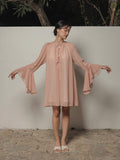Quinn Woman Mini Dress – Dusty Pink Sheer Crinkle Mini Dress with Subtle Glitter